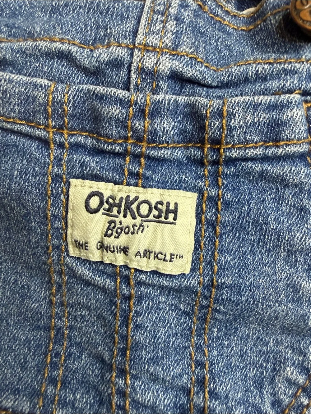 OshKosh B'gosh Light Blue Denim Overalls with Tan Stitching
